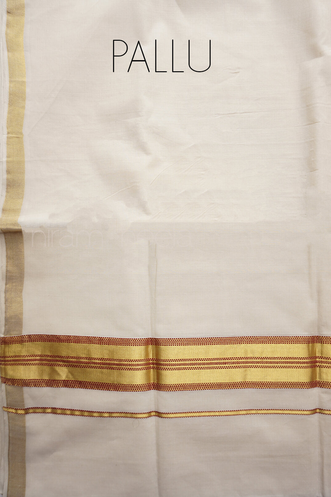 Ivory and red Kasavu cotton saree - Niram Neela