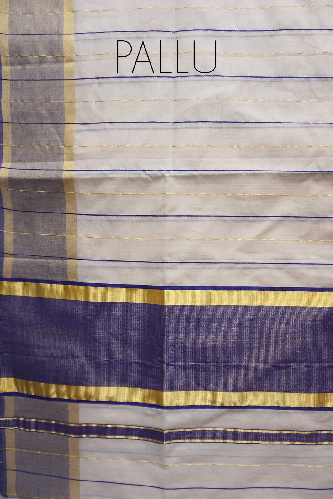 Ivory and blue striped Kasavu cotton saree - Niram Neela