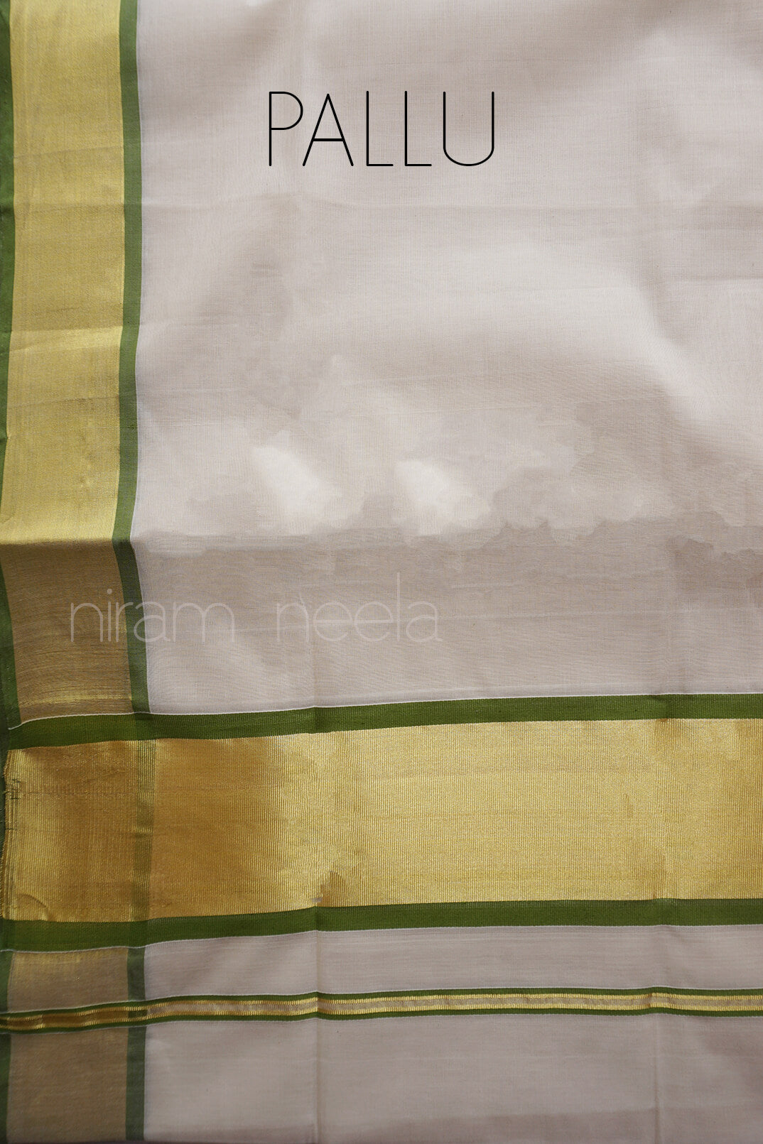 Ivory and light green Kasavu cotton saree - Niram Neela