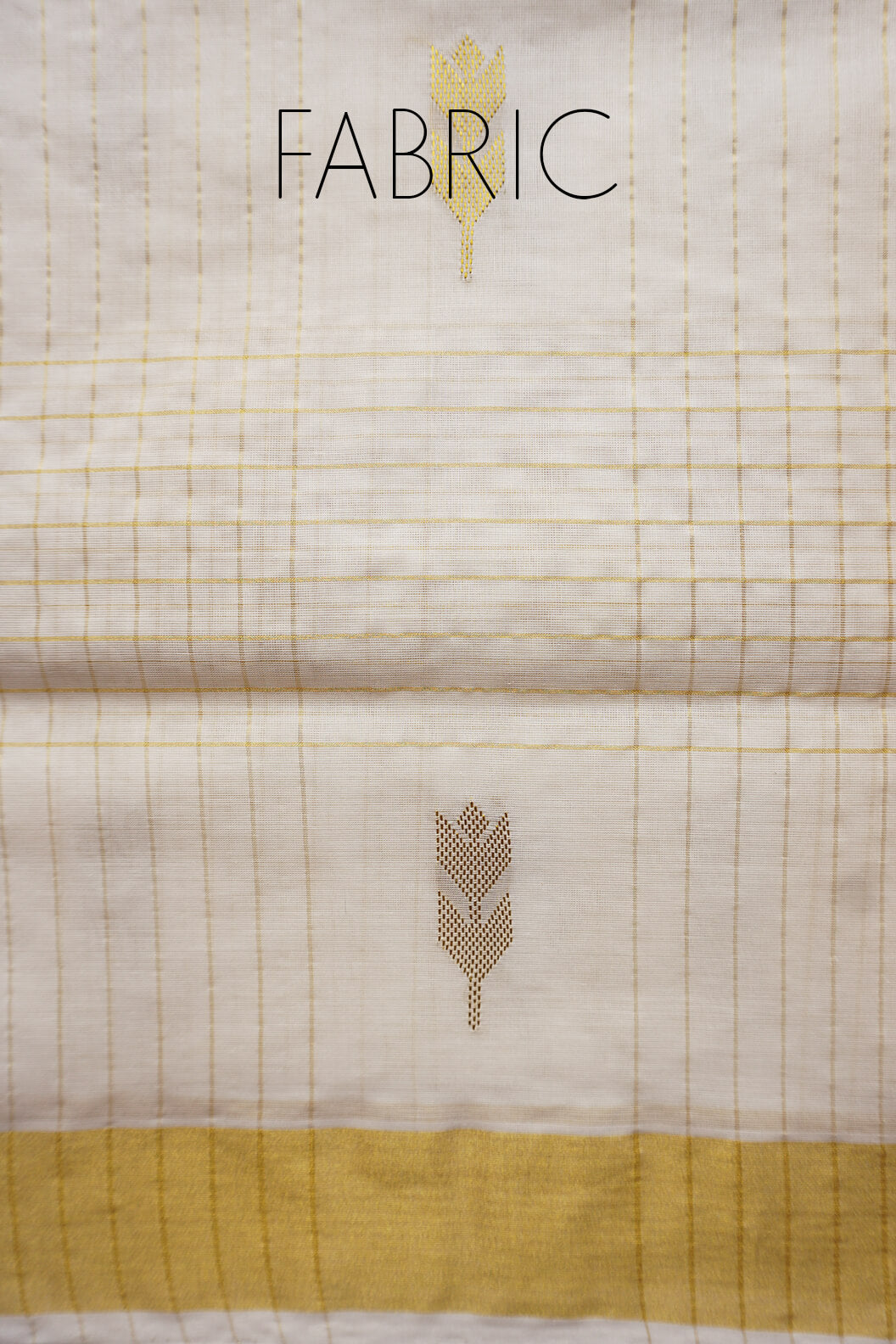 Ivory and gold large checks Kasavu cotton saree - Niram Neela