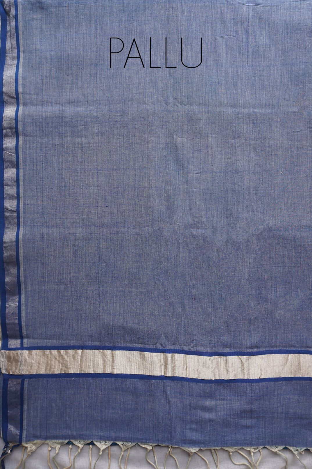 Ivory and blue cyanotype printed Kasavu cotton saree - Niram Neela