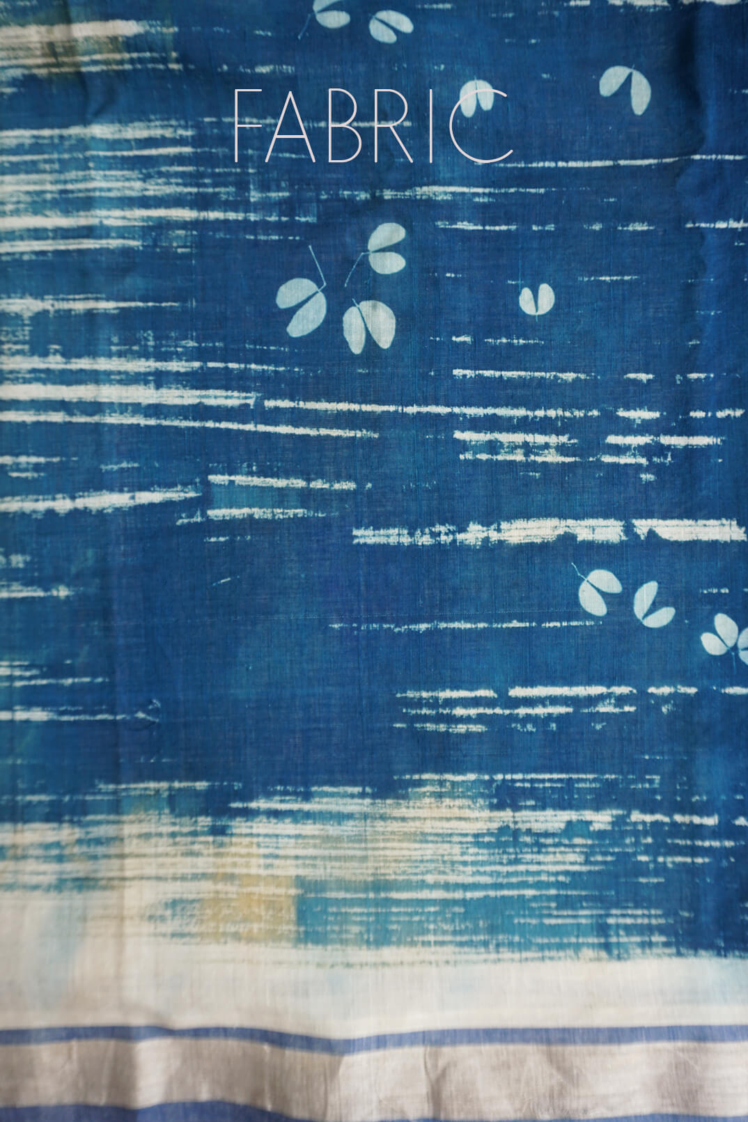 Ivory and blue cyanotype printed Kasavu cotton saree - Niram Neela