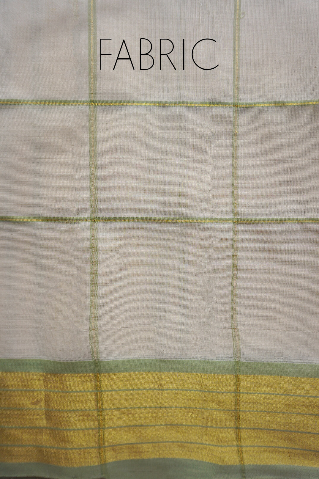 Ivory and sage green check Kasavu cotton saree | Niram Neela