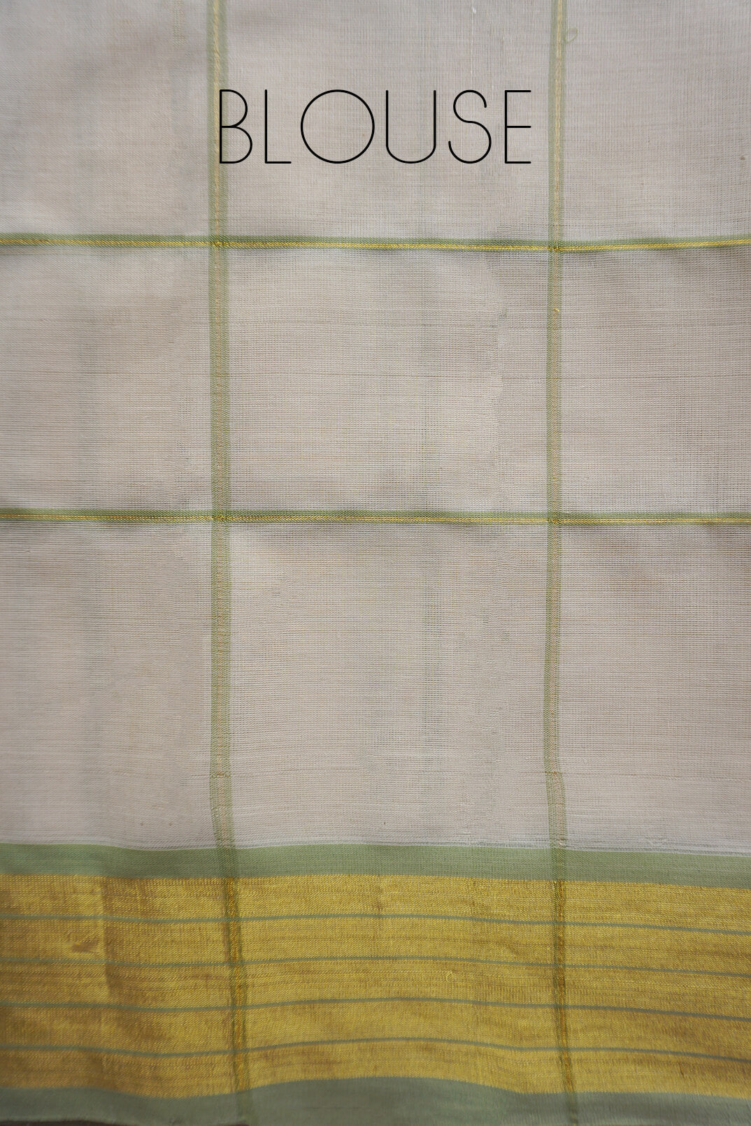 Ivory and sage green check Kasavu cotton saree | Niram Neela