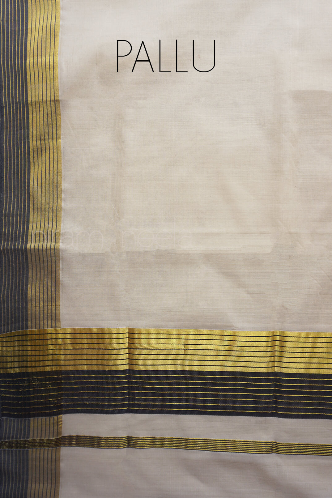 Ivory, black and gold Kasavu cotton saree | Niram Neela