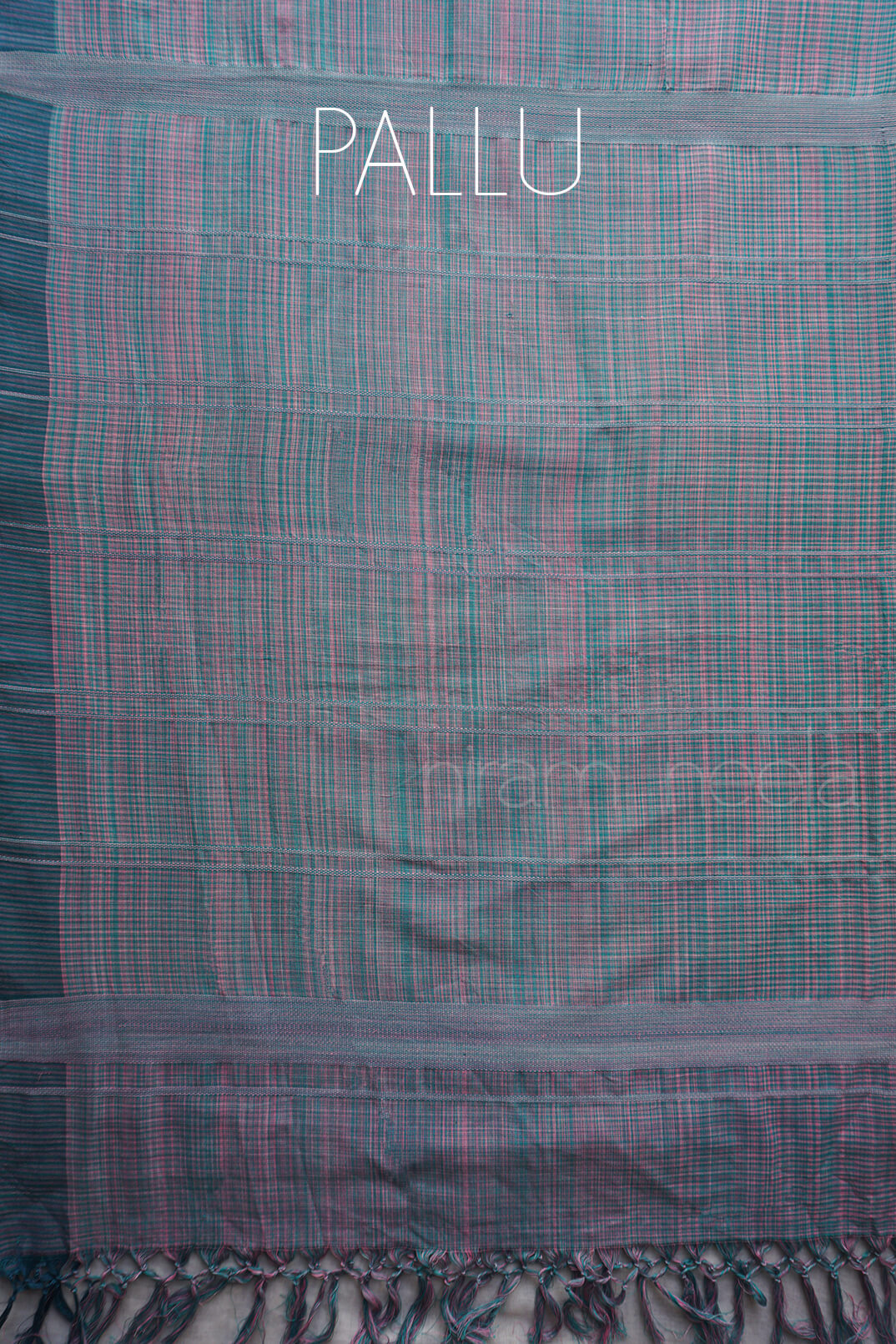 Teal and pink yarn dyed Balaramapuram cotton saree | Niram Neela