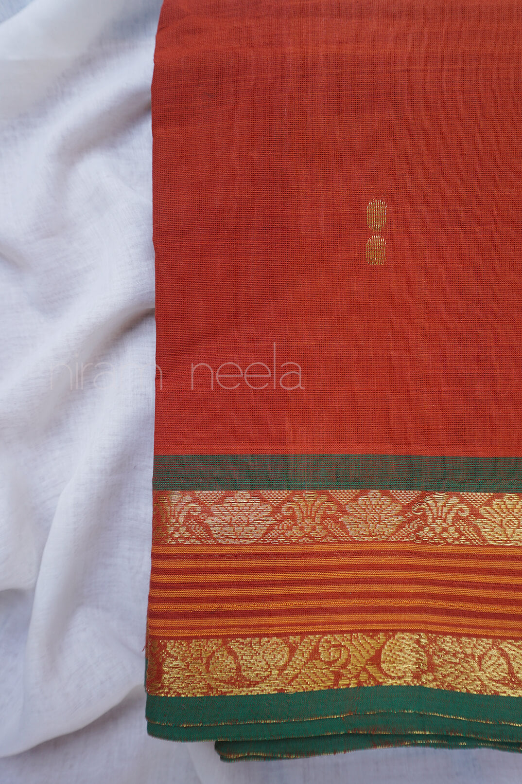 Orange and green Kanjivaram cotton saree - Niram Neela