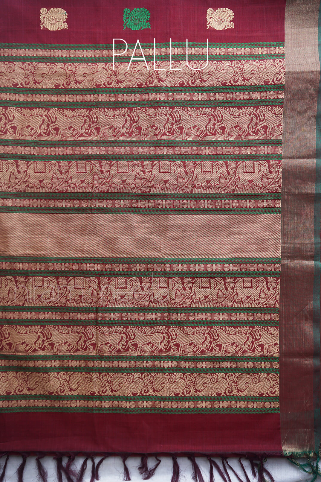 Maroon and green Kanjivaram cotton saree - Niram Neela