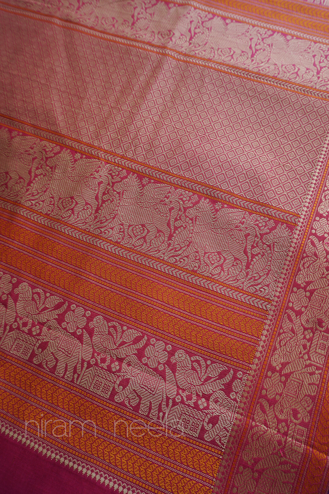 Pink and violet Kanjivaram cotton saree - Niram Neela