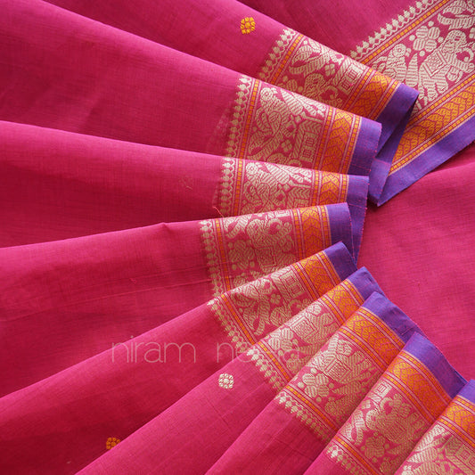 Pink and violet Kanjivaram cotton saree - Niram Neela