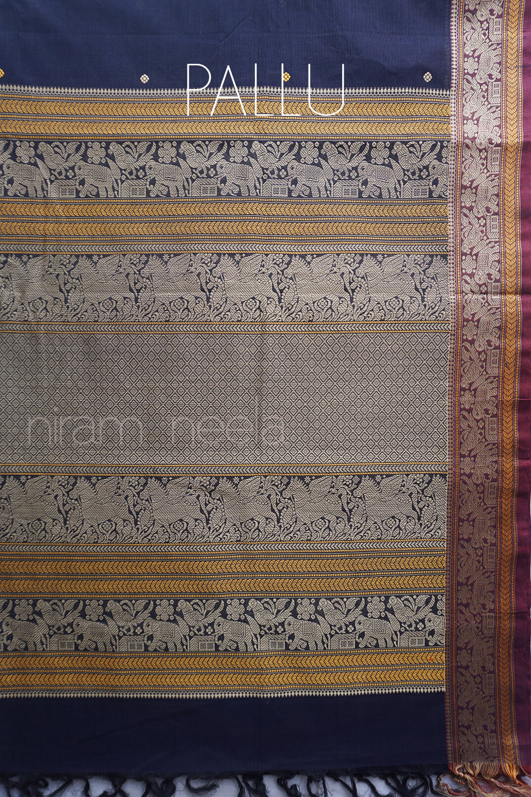 Navy and maroon Kanjivaram cotton saree - Niram Neela