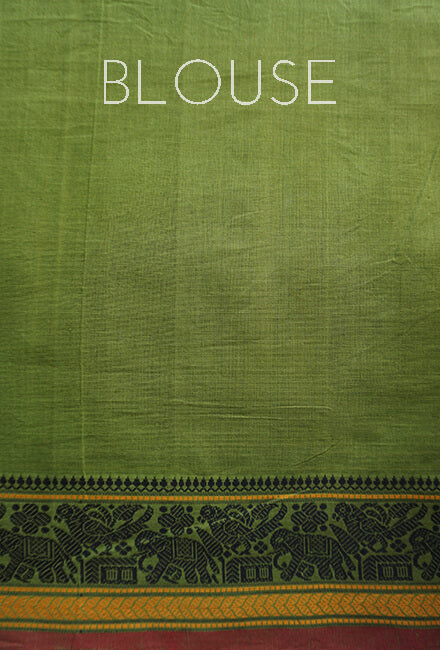 Parrot green Kanjivaram cotton saree - Niram Neela