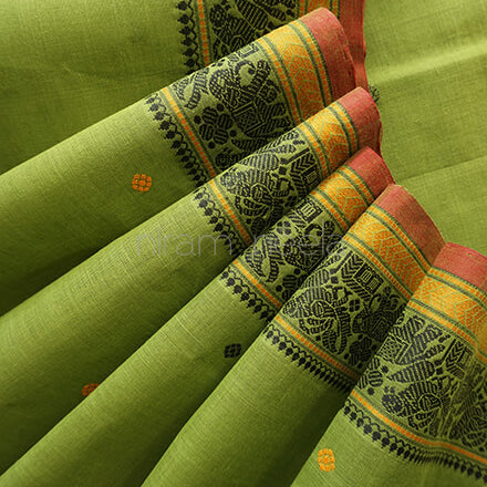 Parrot green Kanjivaram cotton saree - Niram Neela