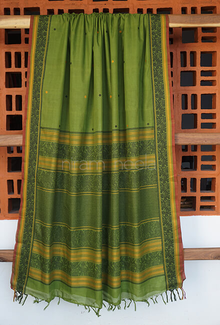 Parrot green Kanjivaram cotton saree - Niram Neela