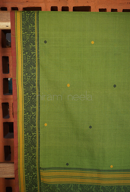 Parrot green Kanjivaram cotton saree - Niram Neela