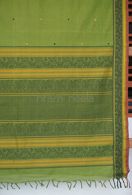 Parrot green Kanjivaram cotton saree - Niram Neela