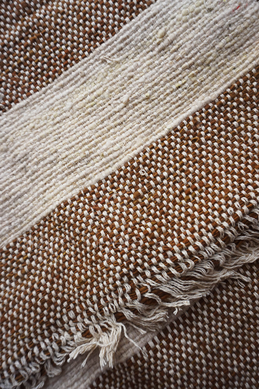 Cream and brown handspun cotton yoga mat