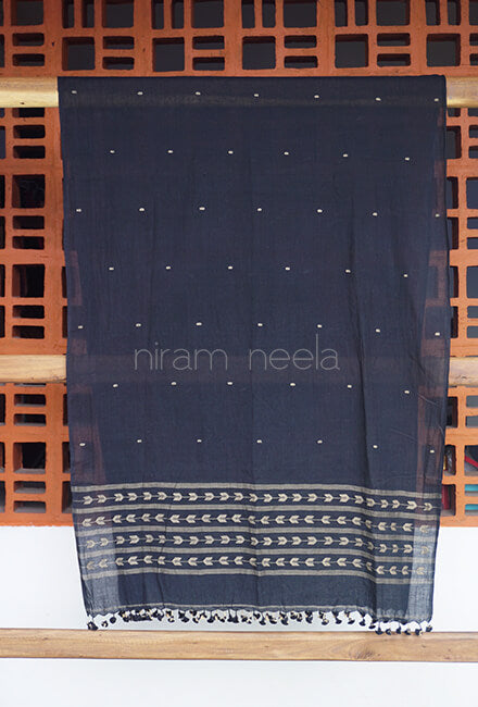 Black and dust Bengal cotton stole - Niram Neela