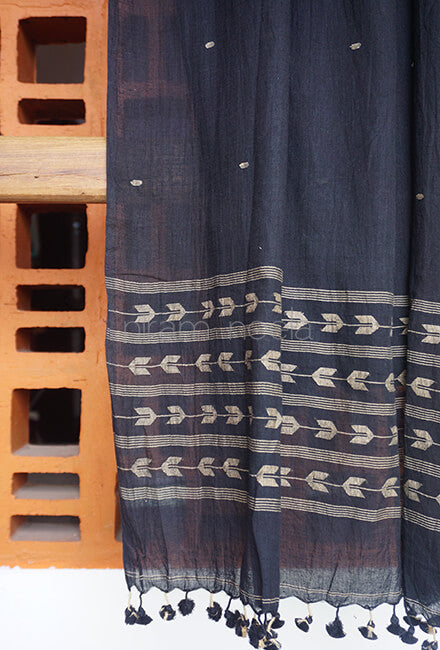 Black and dust Bengal cotton stole - Niram Neela