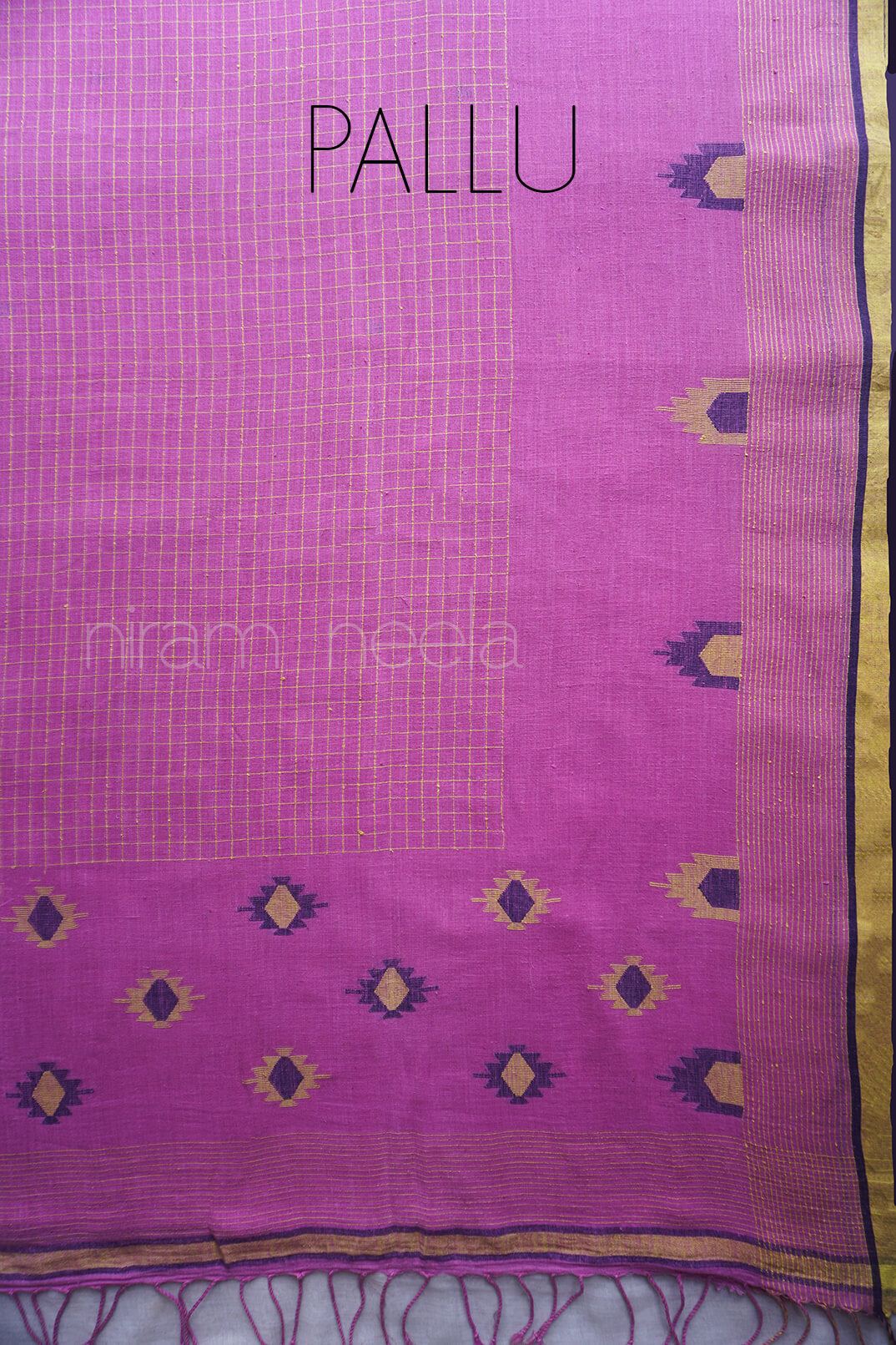 Lavender and yellow Bengal jamdani muslin cotton saree | Niram Neela