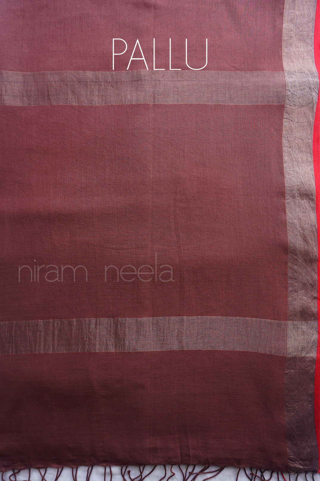 Brown and red Bengal cotton saree - Niram Neela