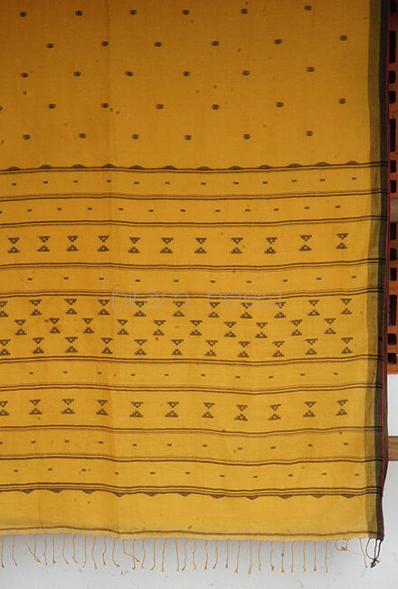 Yellow and black Bengal jamdani cotton saree - Niram Neela