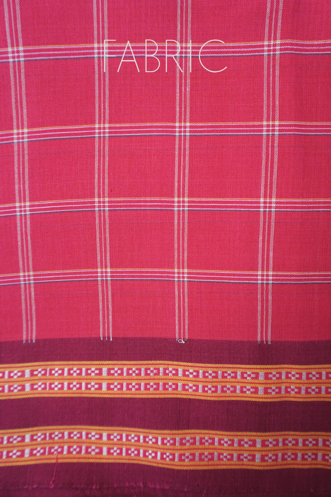 Pink and maroon checkered Santeri Kunbi cotton saree - Niram Neela