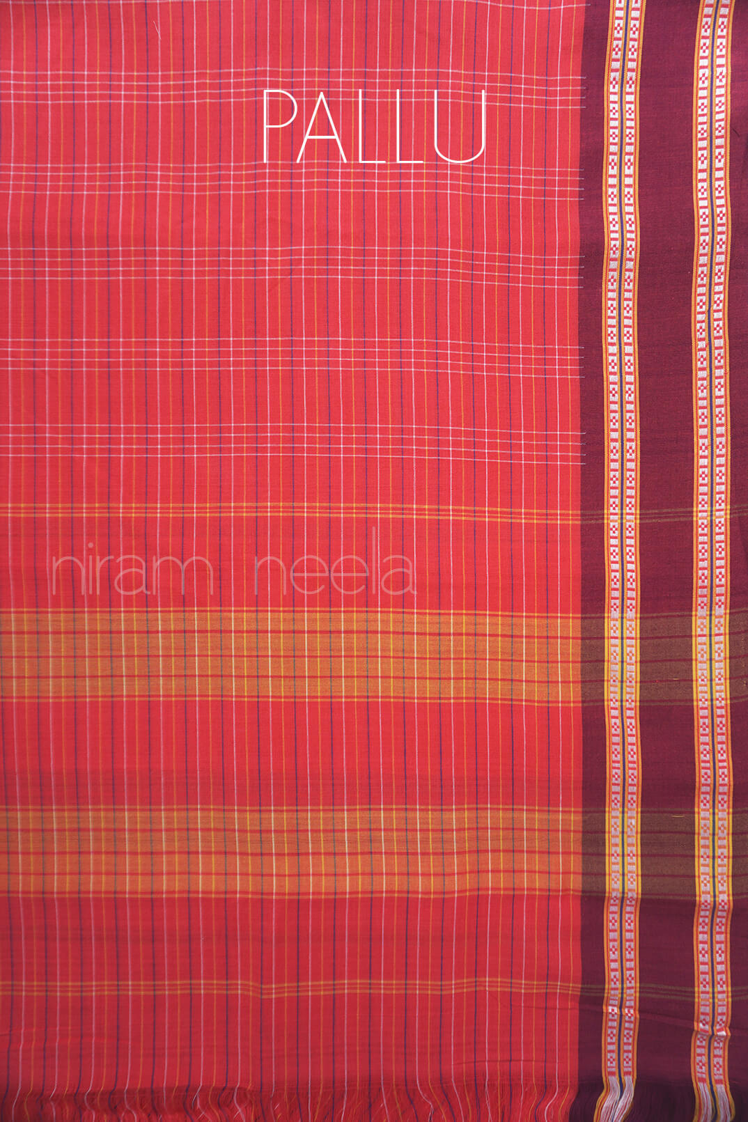 Pink and maroon checkered Bhaukai Kunbi cotton saree - Niram Neela