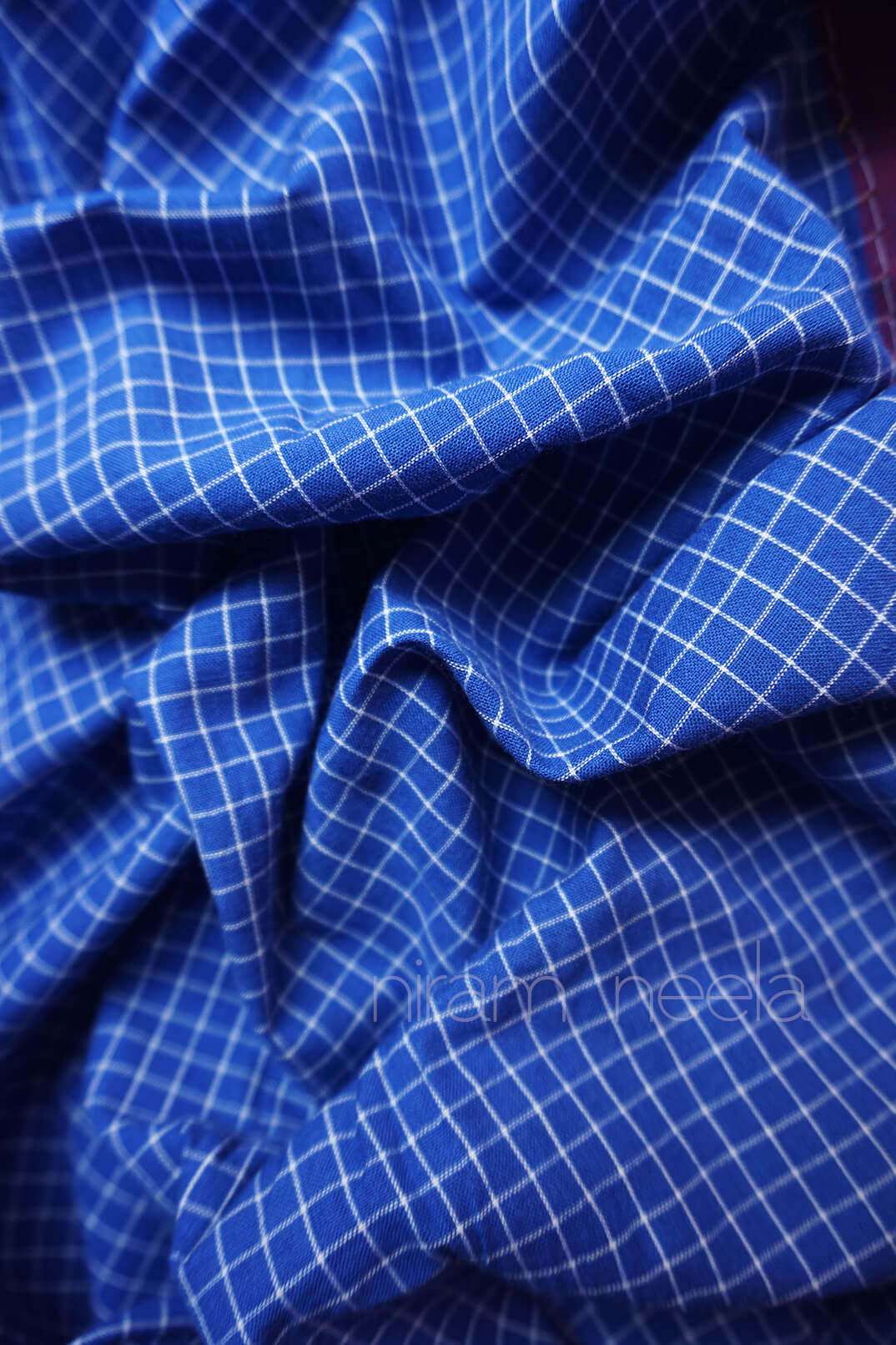 Blue checkered Kunbi cotton saree - Niram Neela