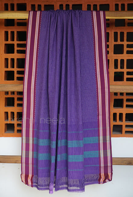 Purple checkered Kunbi cotton saree - Niram Neela