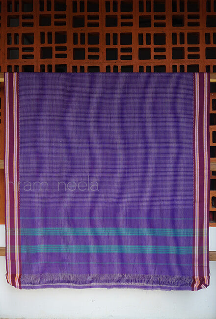 Purple checkered Kunbi cotton saree - Niram Neela