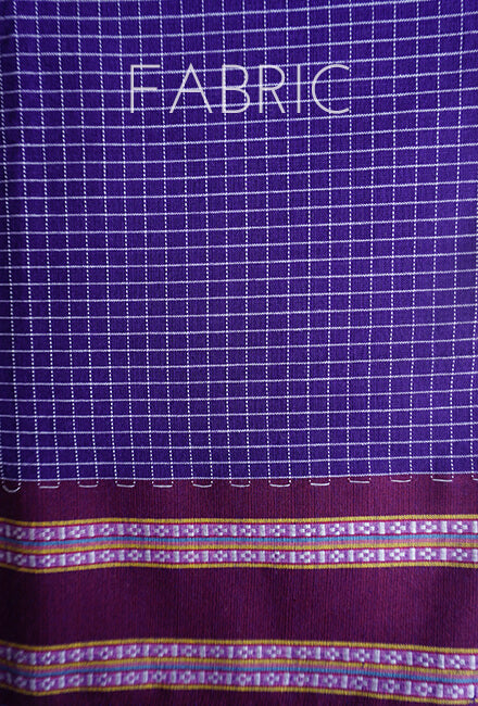 Purple checkered Kunbi cotton saree - Niram Neela