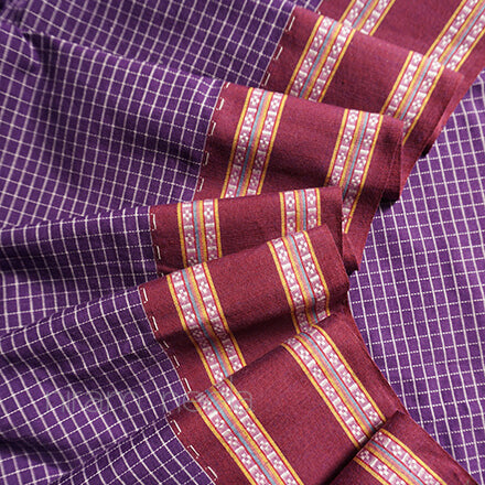 Purple checkered Kunbi cotton saree - Niram Neela