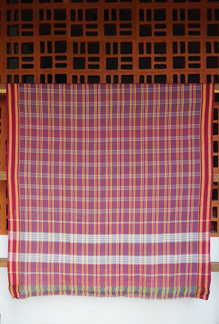 Aubergine checkered Kunbi cotton saree - Niram Neela