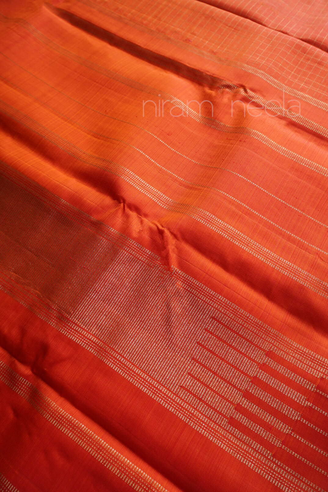 Orange and pink Kanjivaram silk saree - Niram Neela