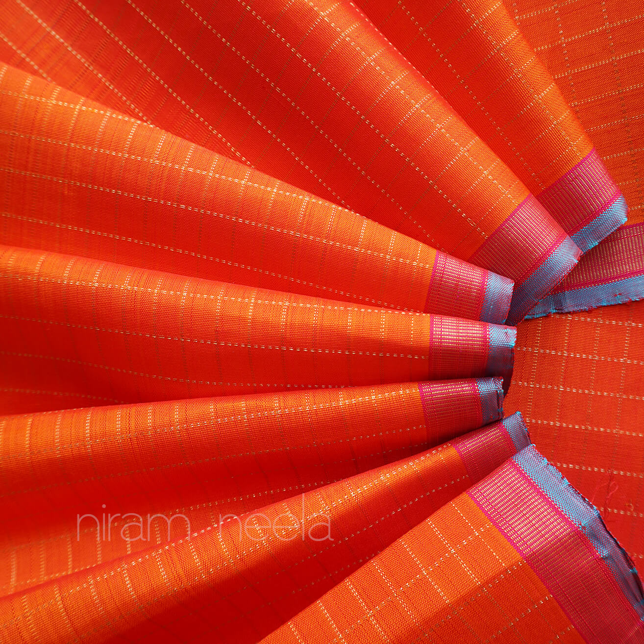 Orange and pink Kanjivaram silk saree - Niram Neela