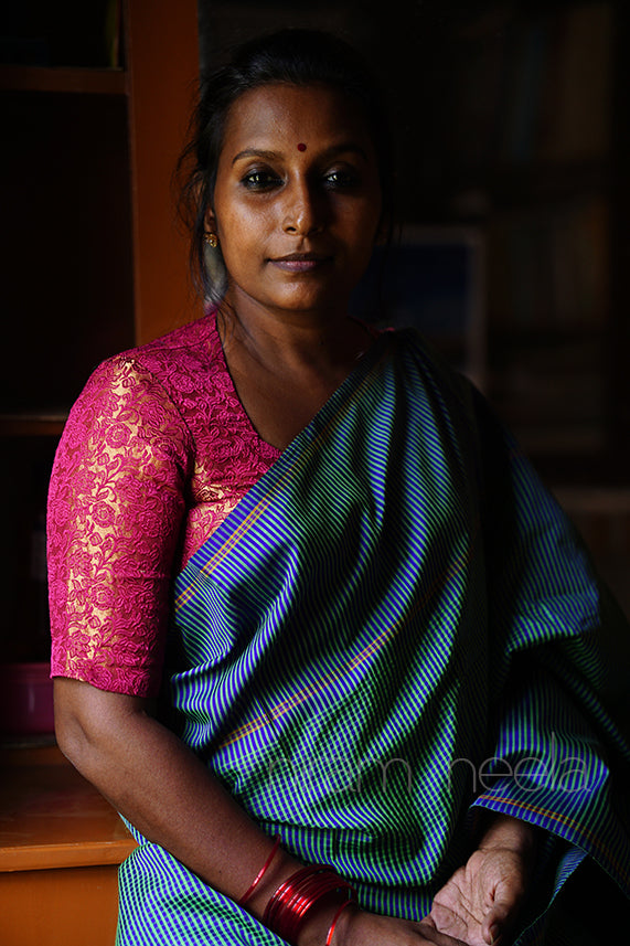 Teal and blue Korainadu silk cotton saree - Niram Neela