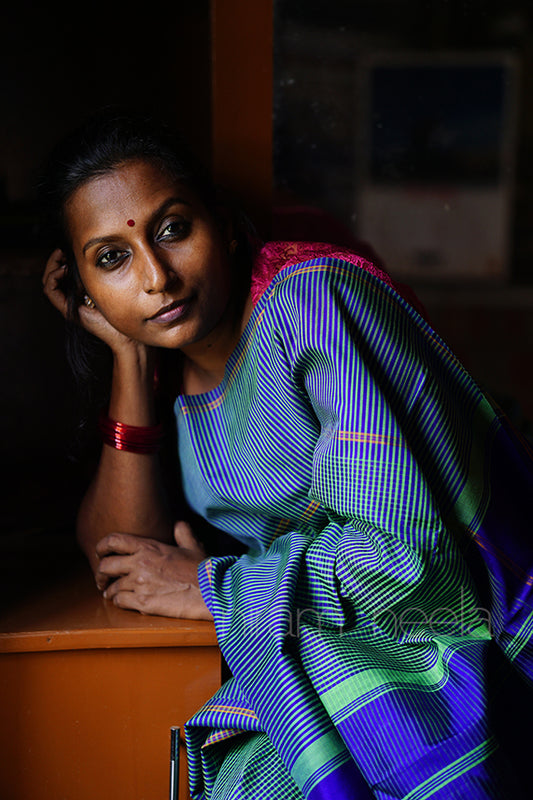 Teal and blue Korainadu silk cotton saree - Niram Neela