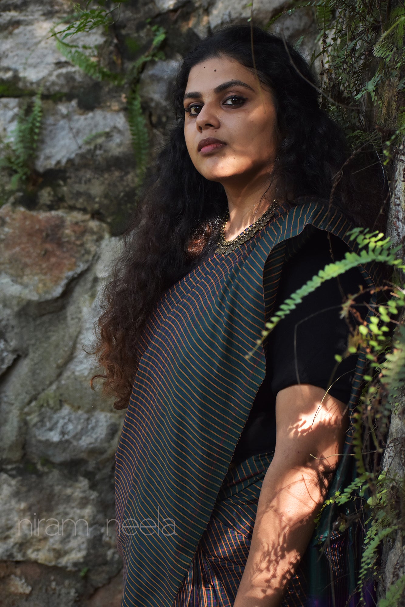 Green and ochre Korainadu saree- - Niram Neela