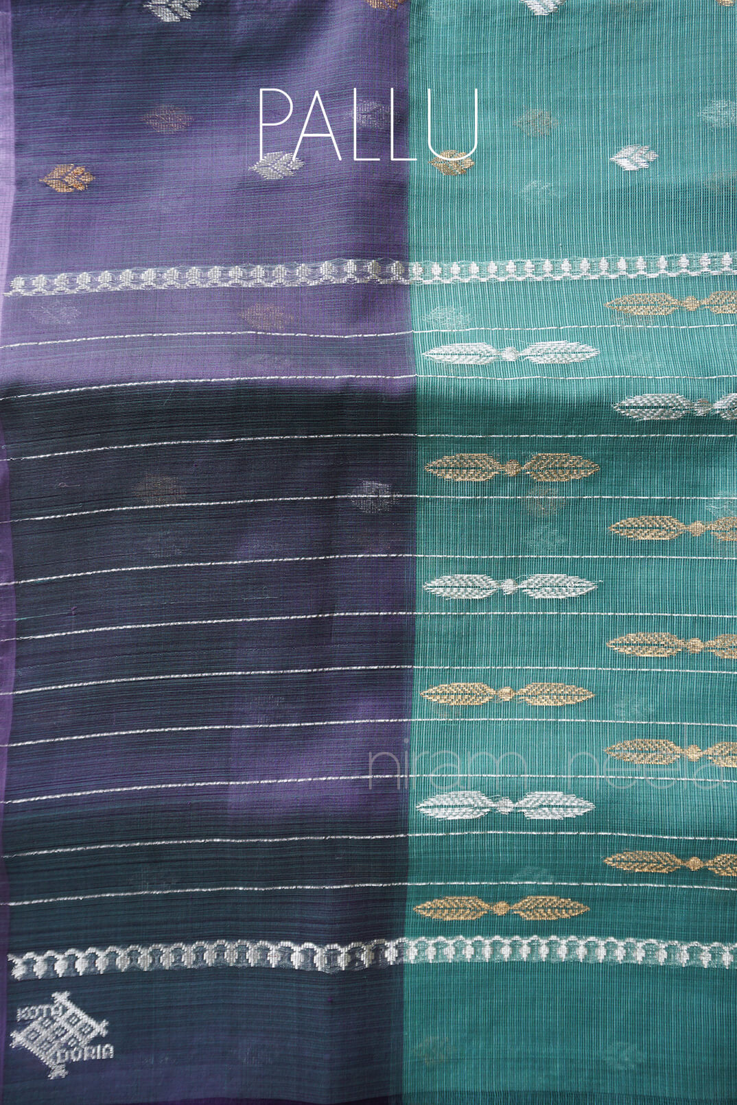 Green and purple Kota silk pure zari saree - Niram Neela