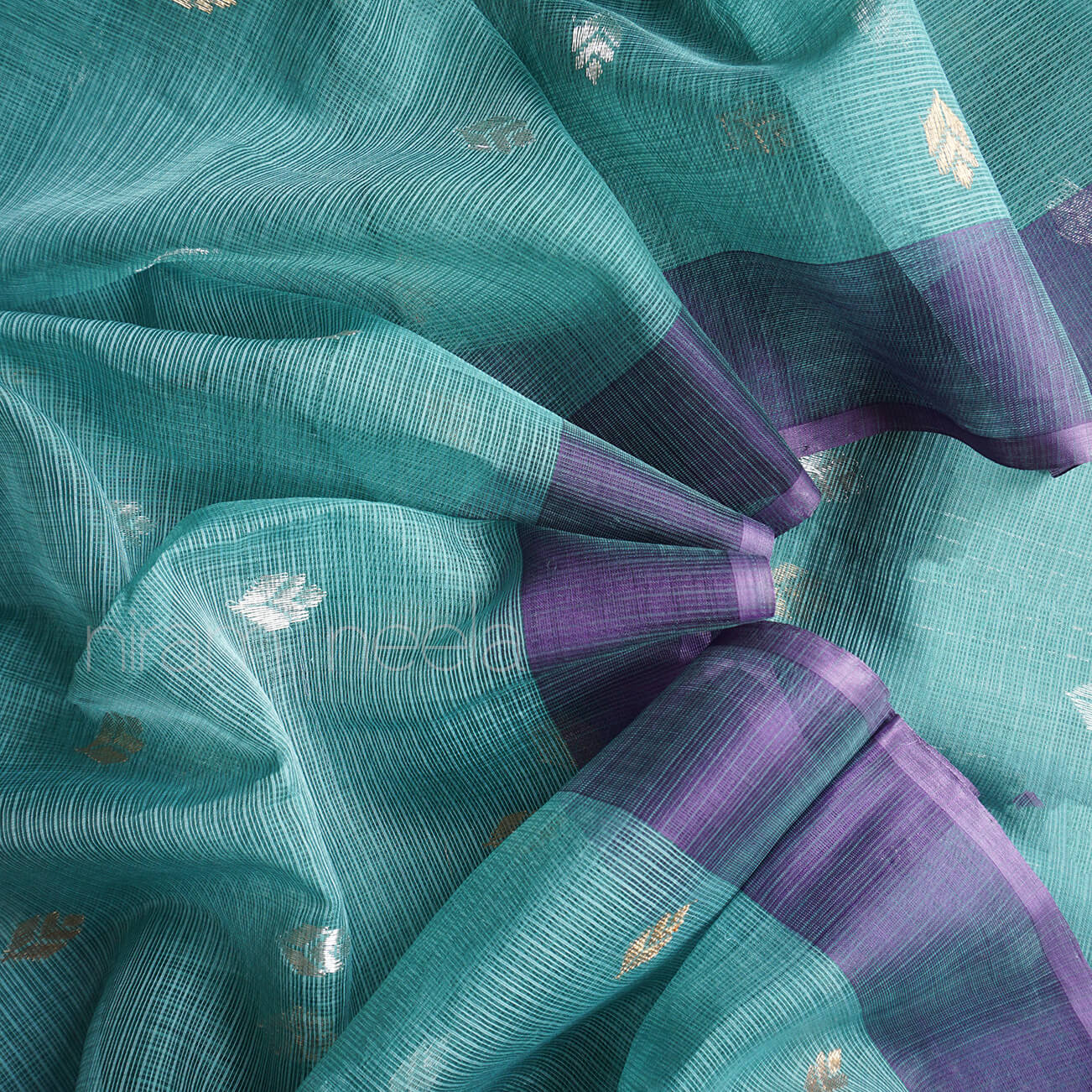 Green and purple Kota silk pure zari saree - Niram Neela