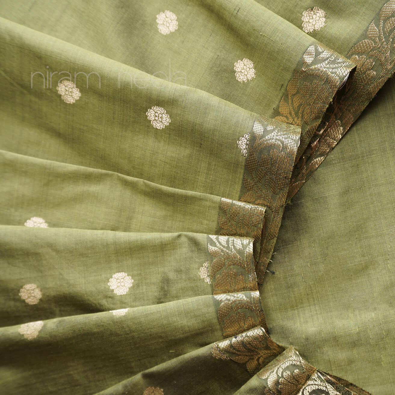 Olive and gold Banaras silk saree - Niram Neela