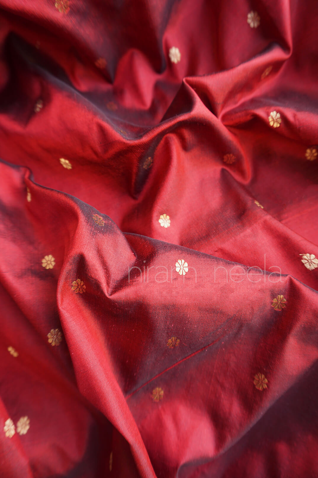 Wine red and gold Banaras Kadhua silk saree