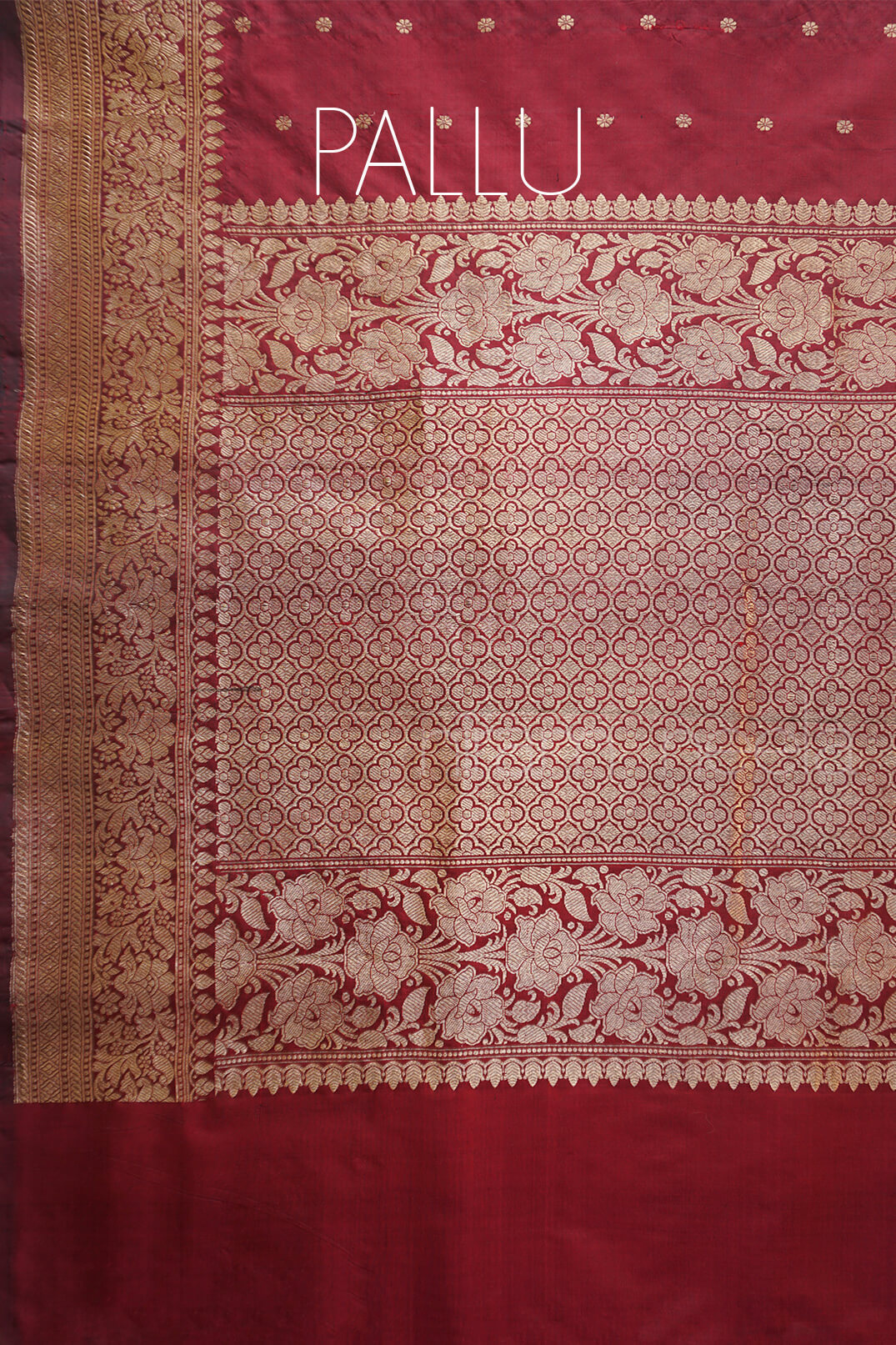 Wine red and gold Banaras Kadhua silk saree