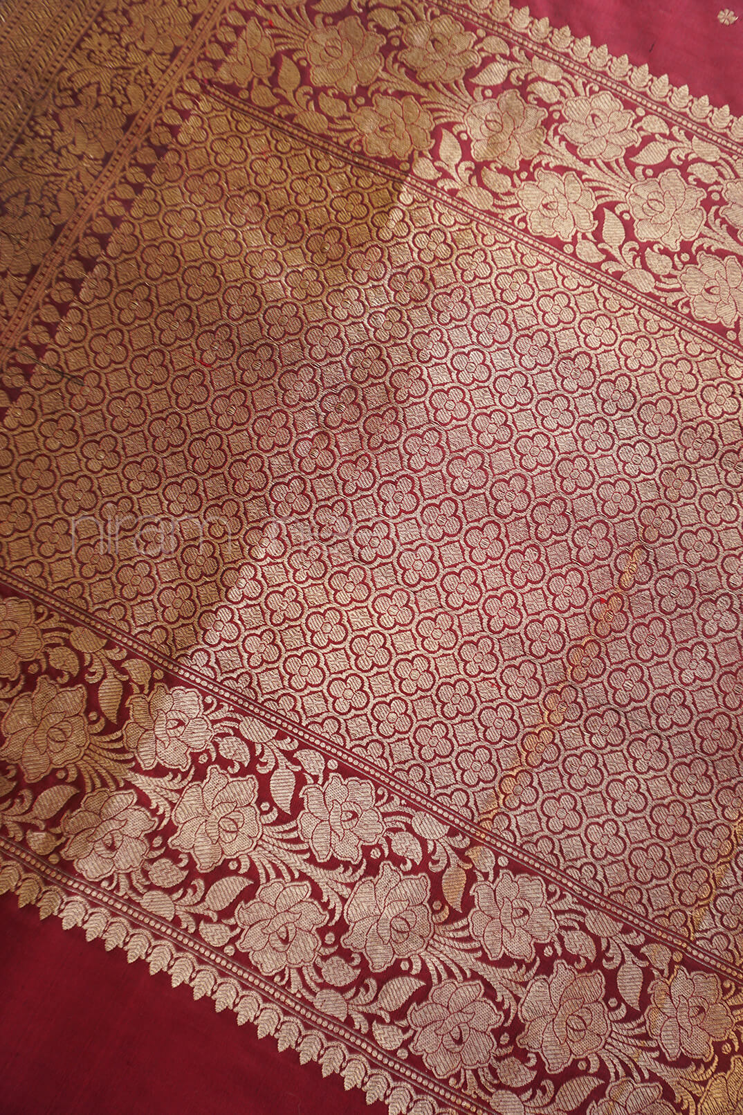 Wine red and gold Banaras Kadhua silk saree