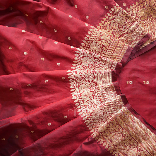 Wine red and gold Banaras Kadhua silk saree