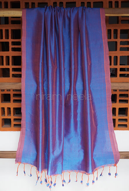 Blue and peach Mangalagiri silk cotton saree - Niram Neela