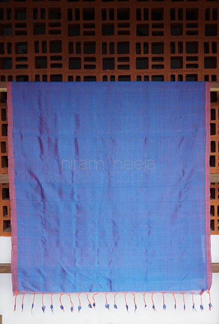 Blue and peach Mangalagiri silk cotton saree - Niram Neela