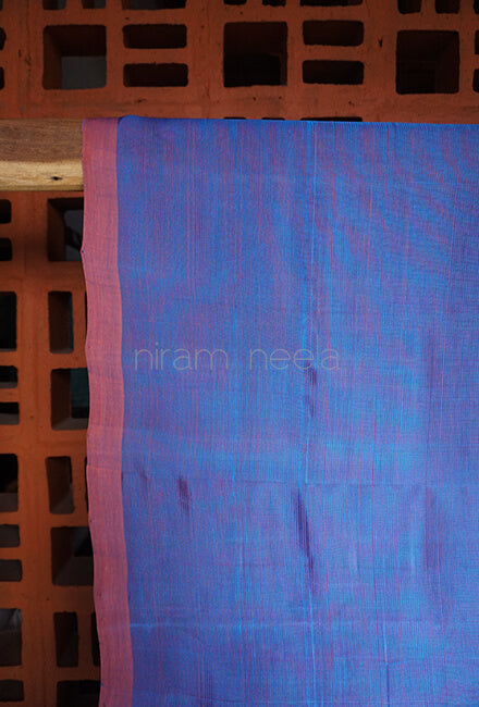 Blue and peach Mangalagiri silk cotton saree - Niram Neela