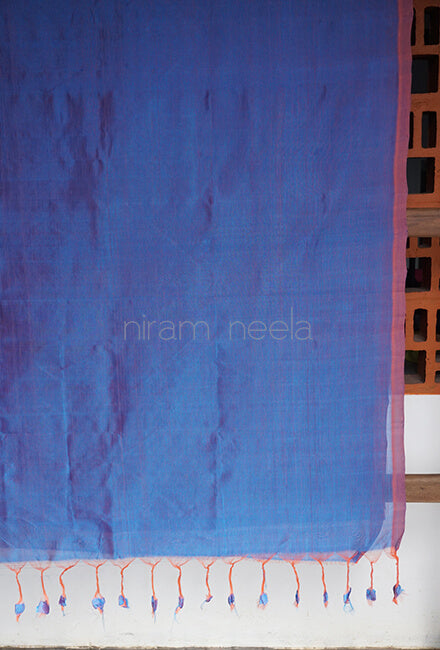 Blue and peach Mangalagiri silk cotton saree - Niram Neela